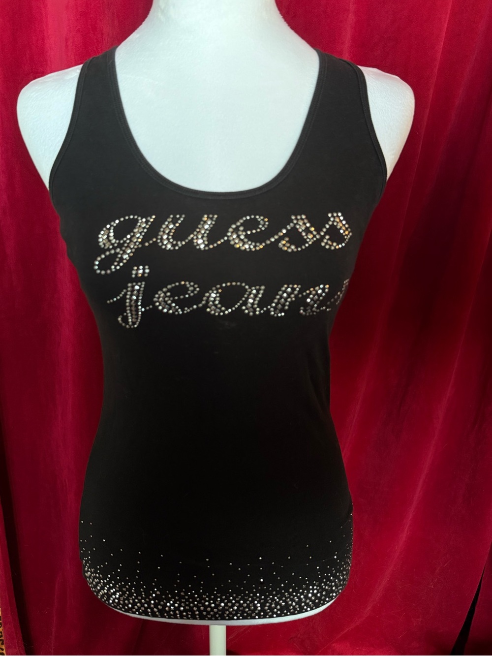 Guess Black Rhinestone Logo Tank Top